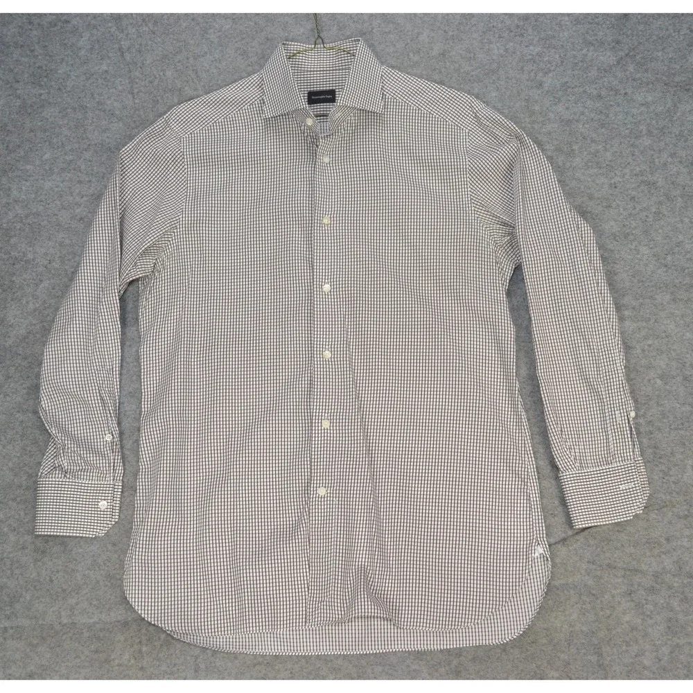Ermenegildo Zegna‎ Shirt Mens 16 41 Brown Check Long Sleeve Button Front